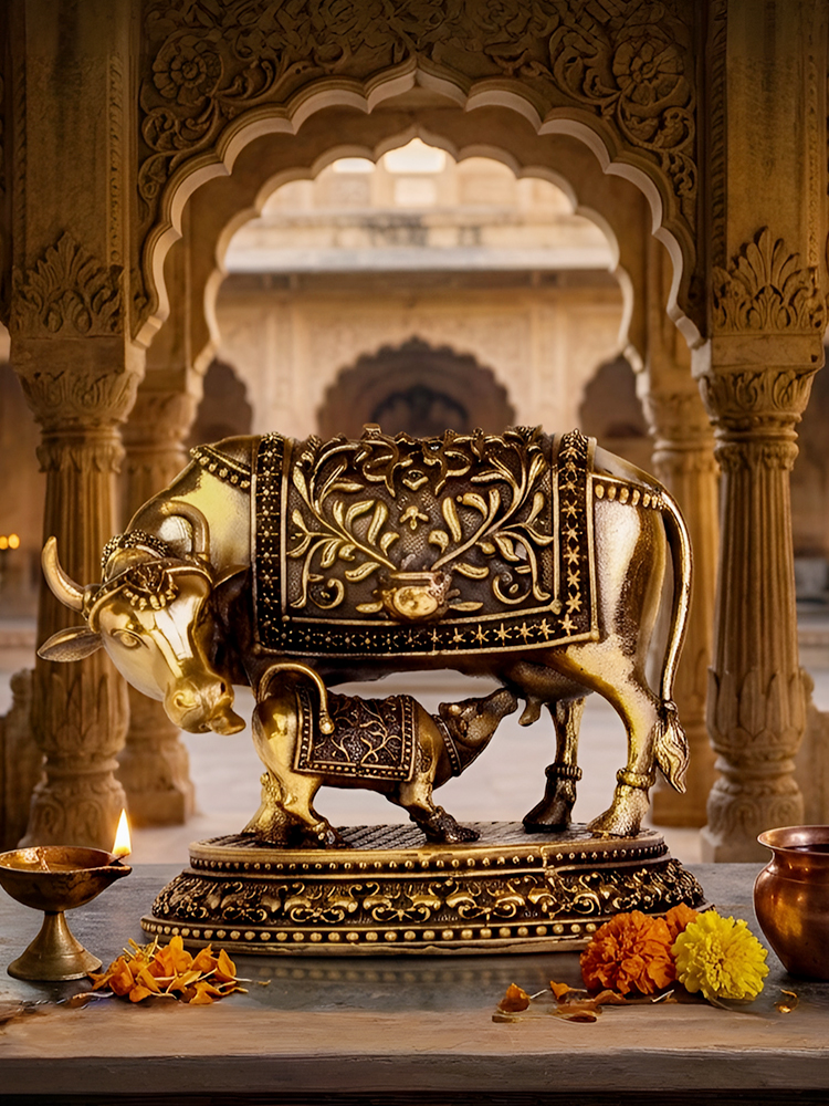 Brass Kamdhenu Cow With Calf