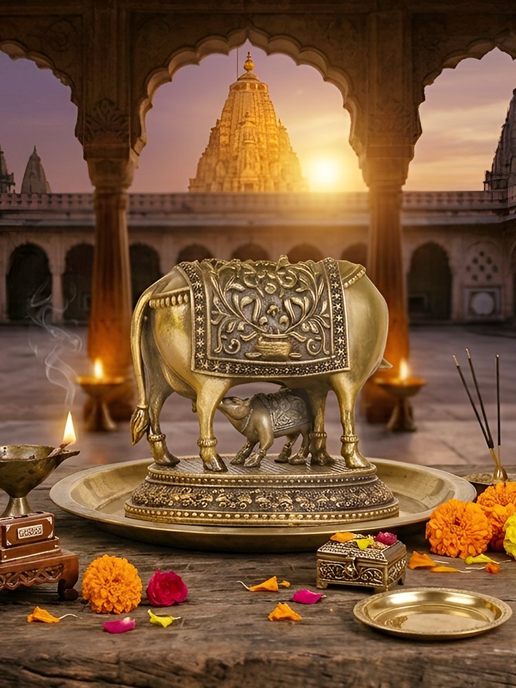 Brass Kamdhenu Cow With Calf