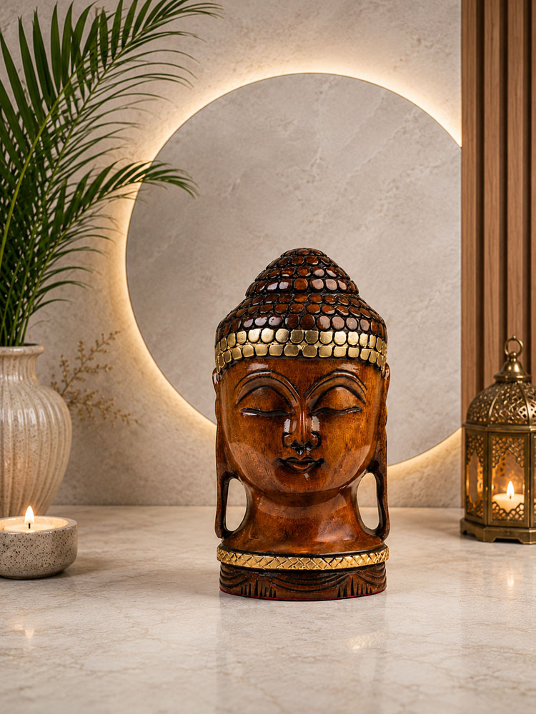 Wooden Buddha Head Statue