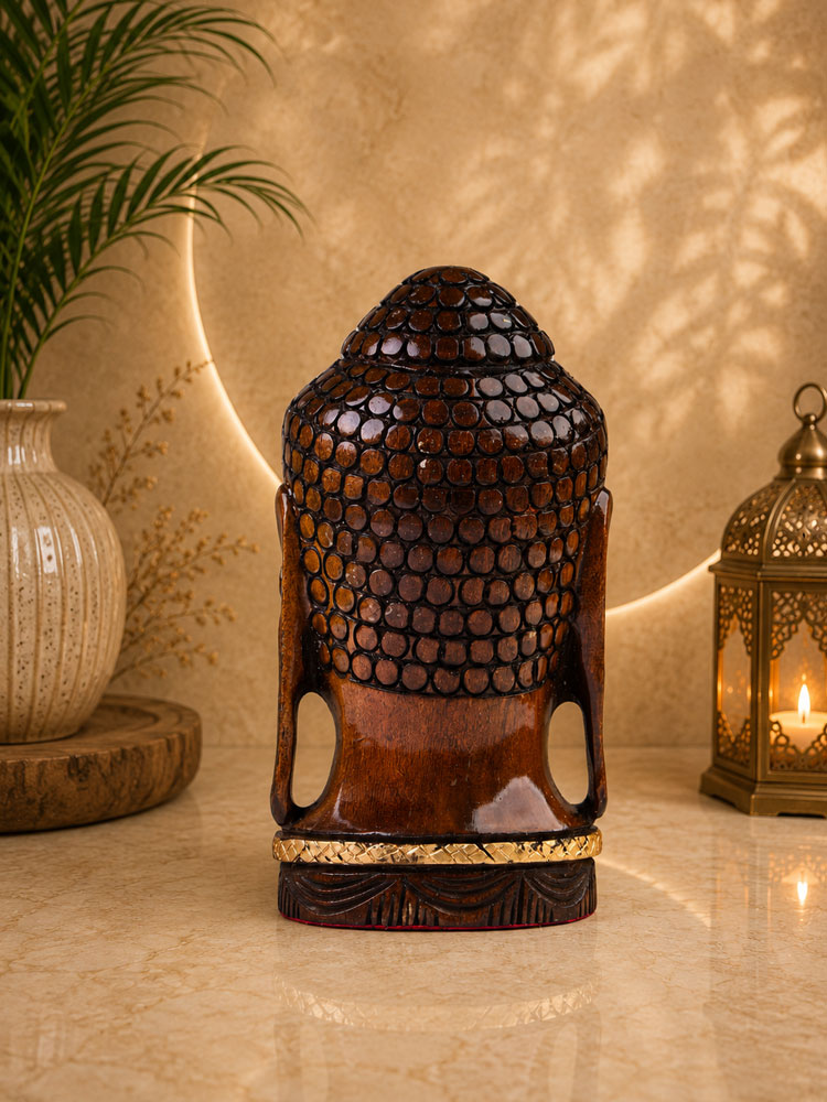 Wooden Buddha Head Statue