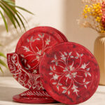 Meenakari Red Soapstone Coaster Set Of 6