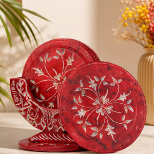 Meenakari Red Soapstone Coaster Set Of 6