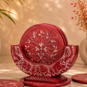 Meenakari Red Soapstone Coaster Set Of 6