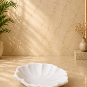 White Marble Flower Urli Bowl