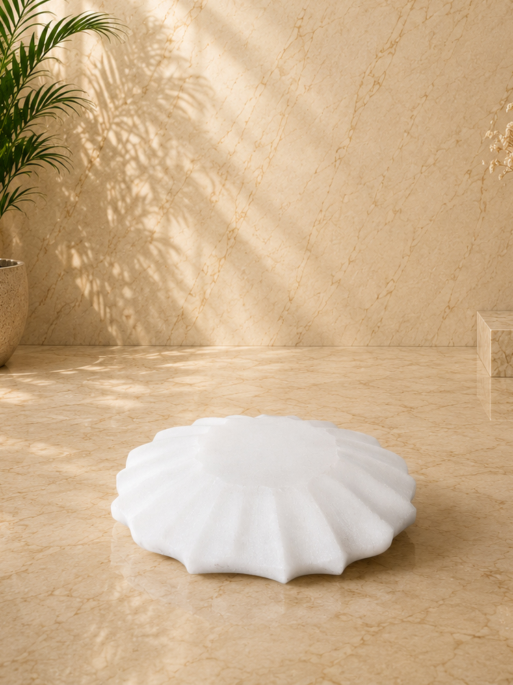 White Marble Flower Urli Bowl