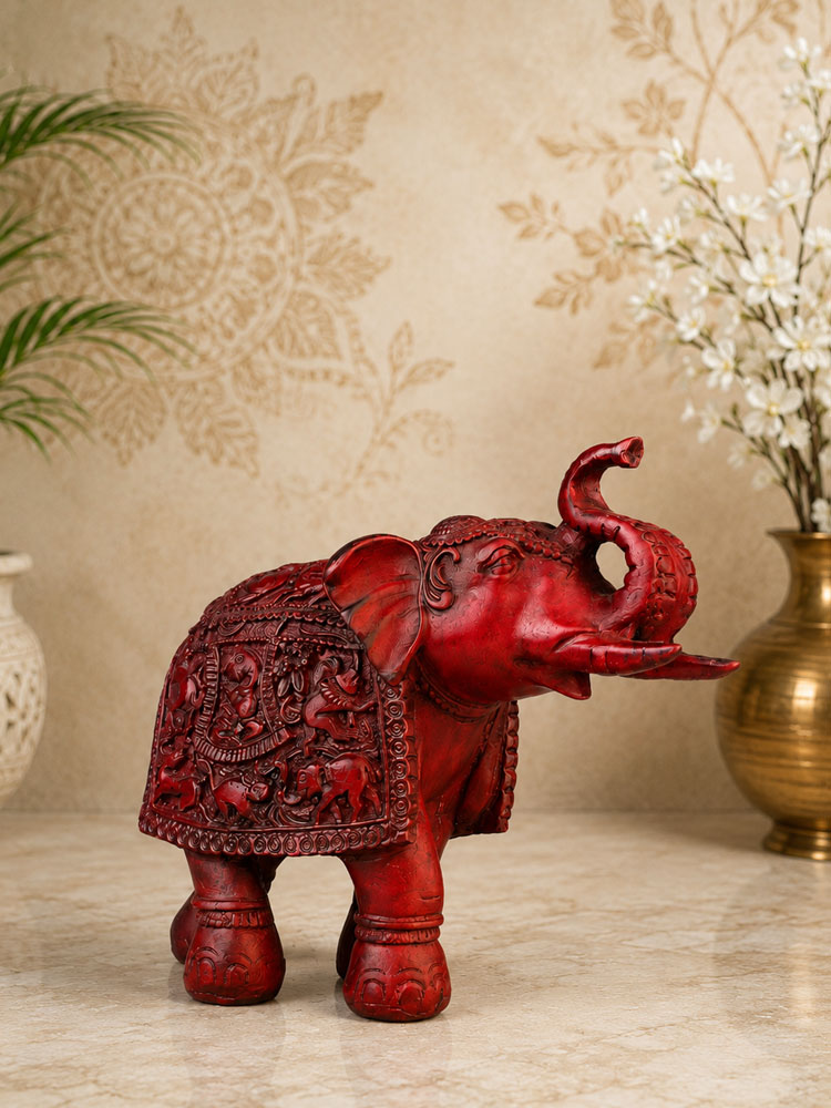Wooden Handcarved Elephant (Red)