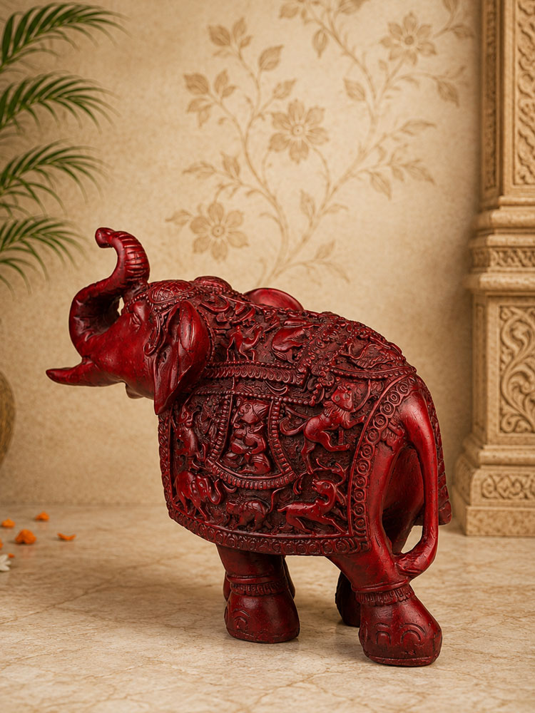 Wooden Handcarved Elephant (Red)