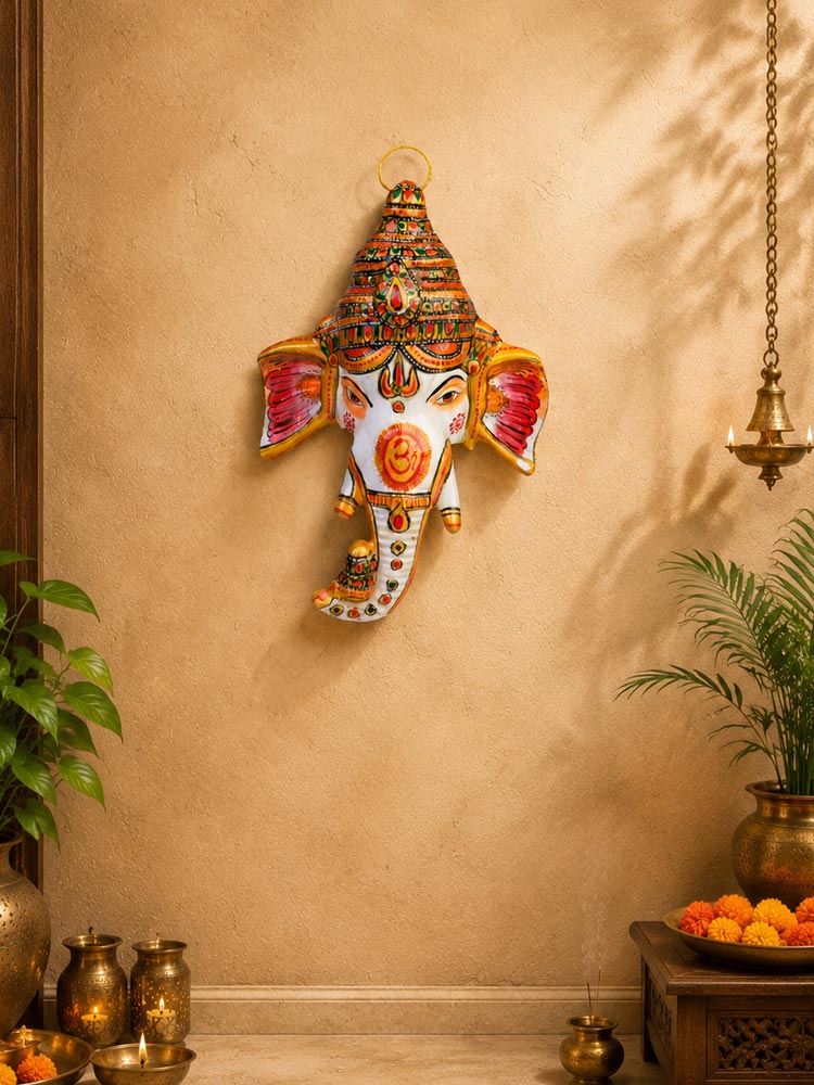 Metal Handpainted Ganpati Head Wall Hanging
