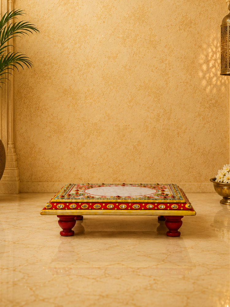 Marble Handpainted Pooja Chowki